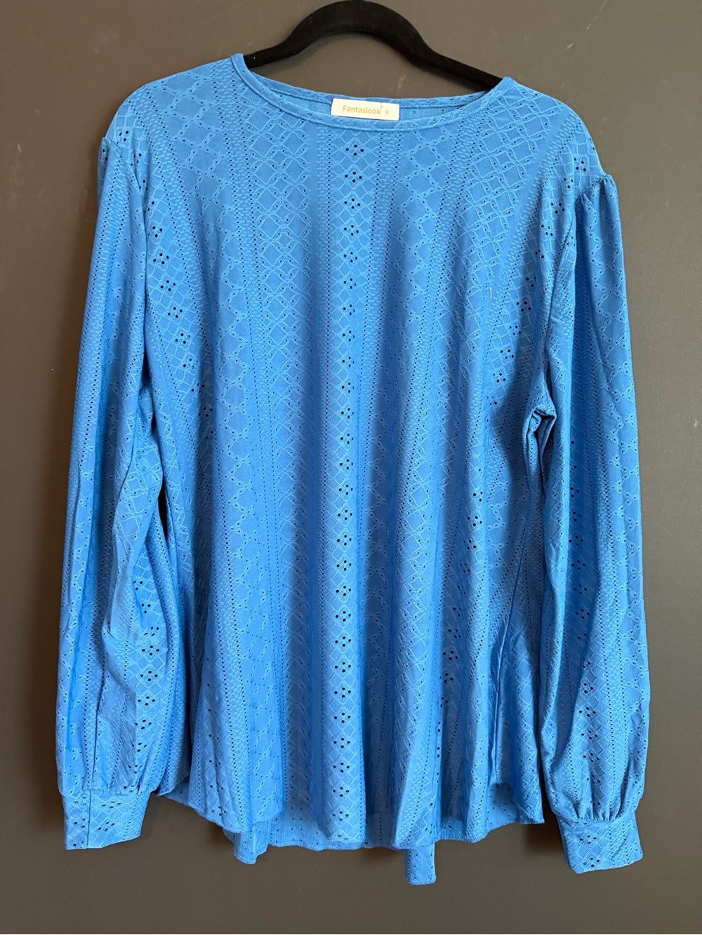 Fantaslook. Blue Eyelet Long-Sleeve Women's Top. Size XL